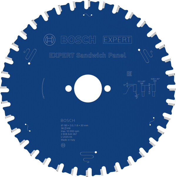 Bosch 2608644367 EXPERT Cirkelzaagblad - 190 X 30 X 36T - Metal Sandwich afbeelding