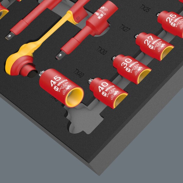 Wera 05150116001 28-delige 9726 8007 B VDE Zyklop VDE Ratel- En Doppenset In Foam Inlay - 3/8" - Detailed view of the product