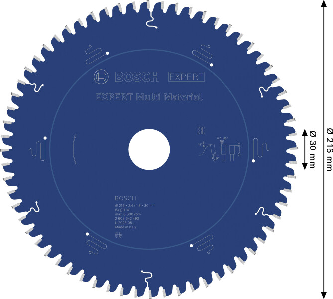 Bosch 2608642493 Expert Cirkelzaagblad - 216 X 30 X 64T - Hout / Epoxy / Aluminium / Kunststof - Detailed view of the product