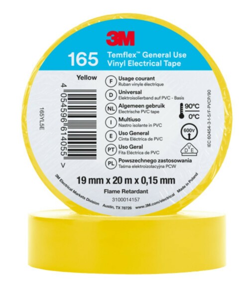 3M 165 Temflex Vinyl Isolatietape Geel - 20 M X 19 Mm