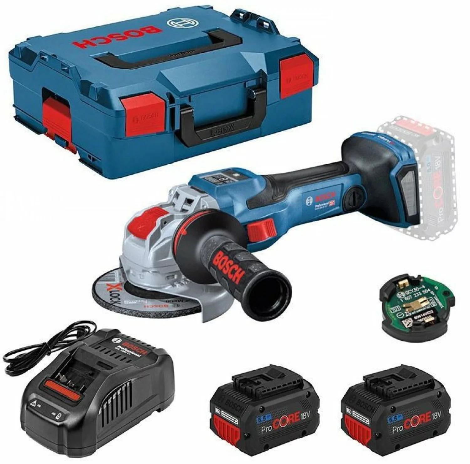 Bosch GWS 18V-15 SC 18V Li-Ion Accu BiTurbo Haakse Slijper Set (2x 5.5Ah Accu) In L-Boxx - 125mm - Koolborstelloos