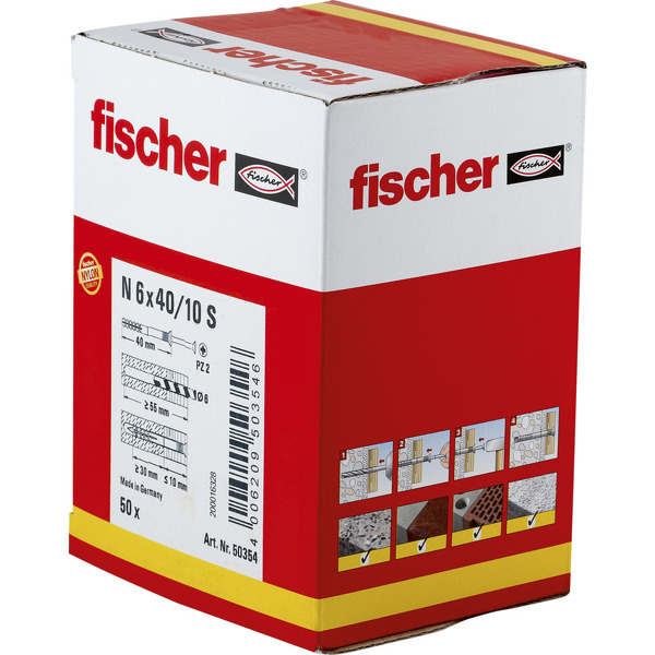 Fischer 50354 Nagelplug/slagplug NS - 6 X 40mm - PZ3 - Verzonken Schroef (50st) - Detailed view of the product