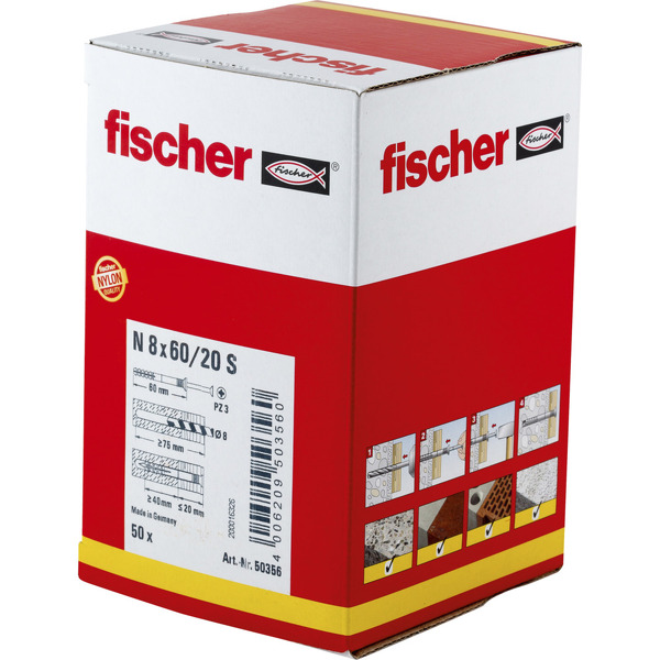 Fischer 50356 Nagelplug/slagplug NS - 8 X 60mm - PZ3 - Verzonken Schroef (50st) - Detailed view of the product