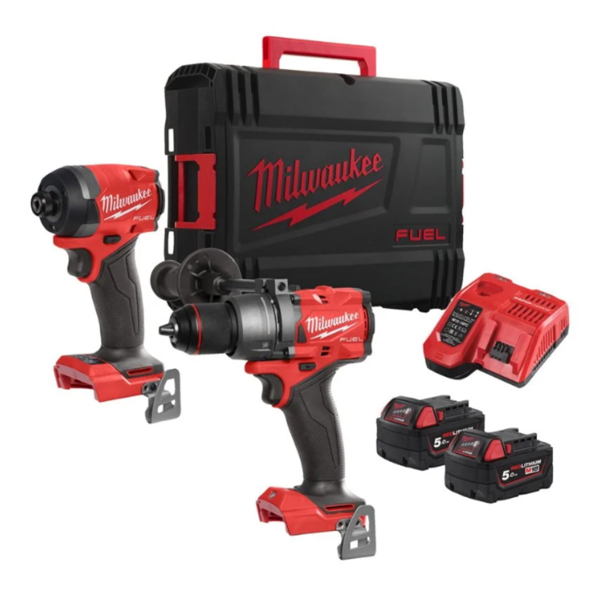 Milwaukee M18 FPP2A3-502X 18V Li-Ion accu klopboor- /schroefmachine (M18 FPD3-0) & slagschroevendraaier (M18 FID3-0) combiset (2x 5.0Ah) in HD Box