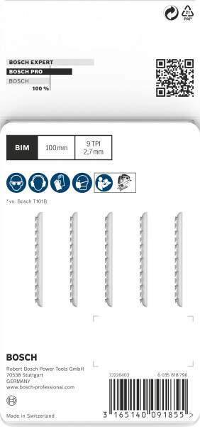Bosch 2608634234 / T 101 BF BiM Decoupeerzaagblad Clean - Hard Hout (5st) - Detailed view of the product
