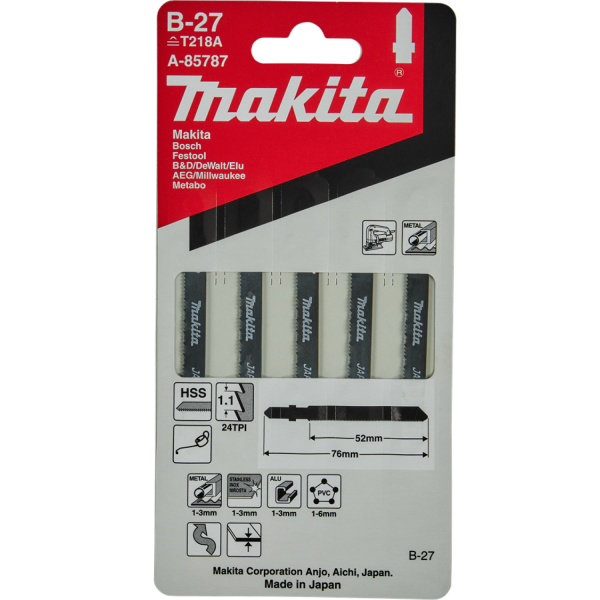 Makita A-85787 HSS Decoupeerzaagblad B27 - Voor Zagen Bochten - Metaal / Aluminium / RVS (5st) - Detailed view of the product