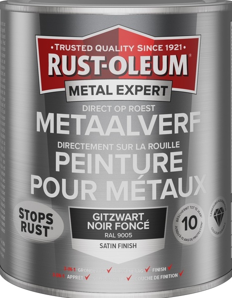 rust-oleum metal expert metaalverf satin ral 9005 0.25 ltr