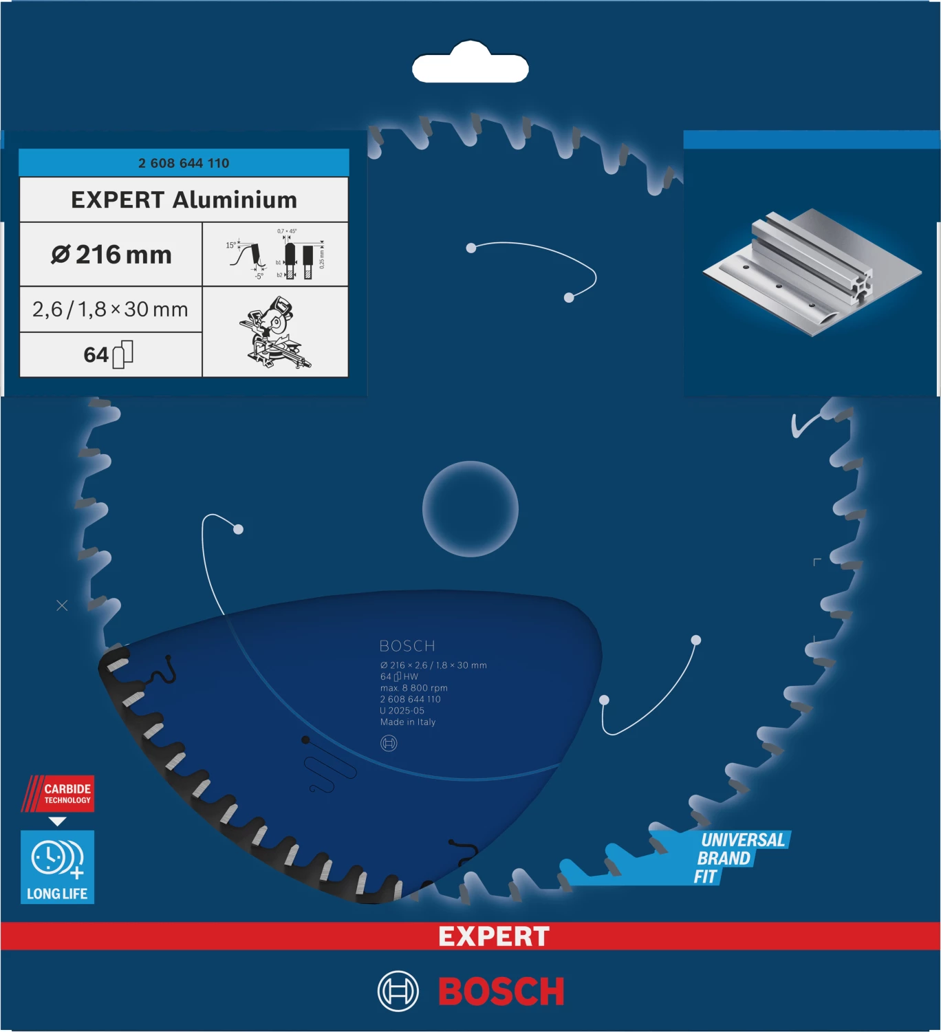 Bosch 2608644110 Expert Cirkelzaagblad - 216 X 30 X 64T - Aluminium - Carbide thumbnail 2