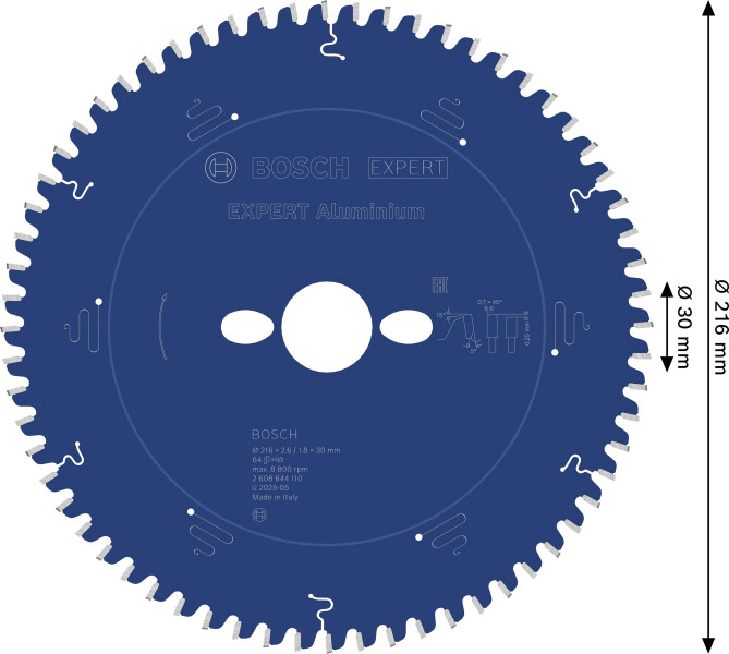 Bosch 2608644110 Expert Cirkelzaagblad - 216 X 30 X 64T - Aluminium - Carbide - Detailed view of the product