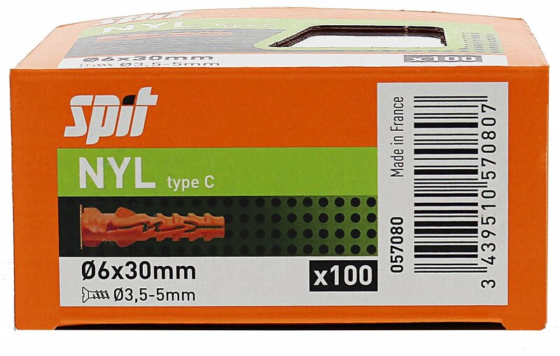 Spit 057080 Nylonplug D Met Kraag - 6 X 30mm (100st) - Detailed view of the product