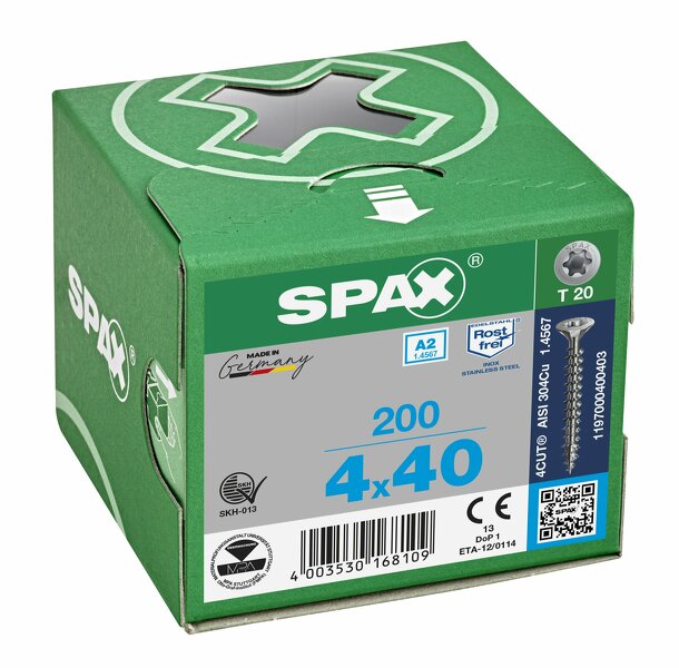 SPAX RVS Schroeven Verzonken Kop - Voldraad - T20 - 4.0x40 Mm (200st) - Detailed view of the product