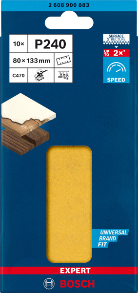 Bosch 2608900883 EXPERT Schuurvel C470 Best For Wood And Paint - 80 X 133mm - K240 - 8 Gaten - 10st - Detailed view of the product