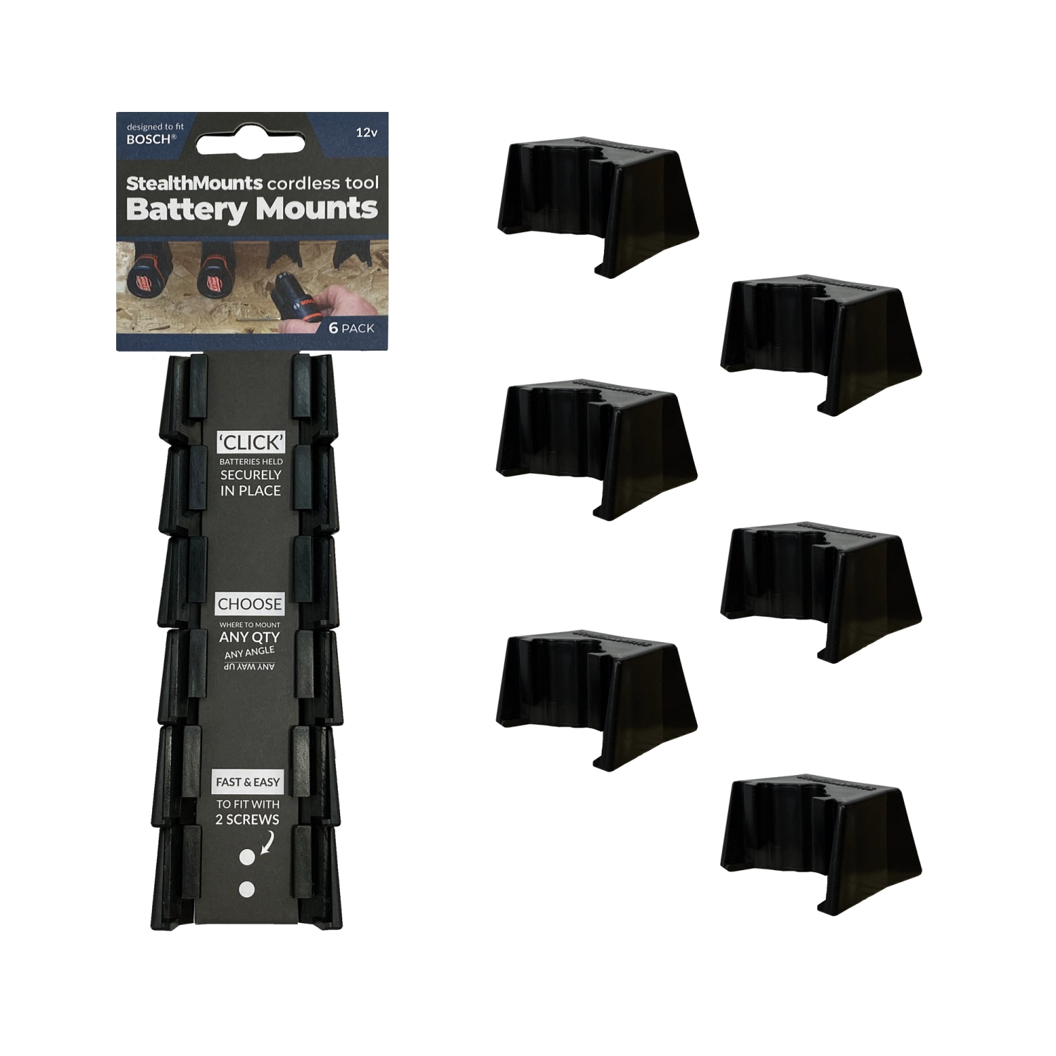 StealthMounts BM-BO108-BLK-6 Accuhouder Voor Bosch 10.8/12V - Zwart - 6-pack