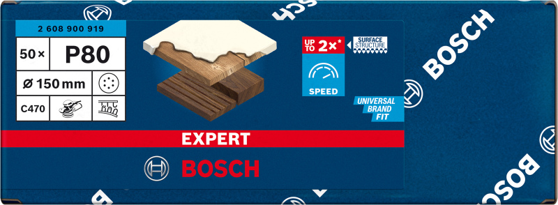 Bosch 2608900919 EXPERT Schuurvel C470 Best For Wood And Paint - 150mm - K80 - 6 Gaten (50st) - Detailed view of the product