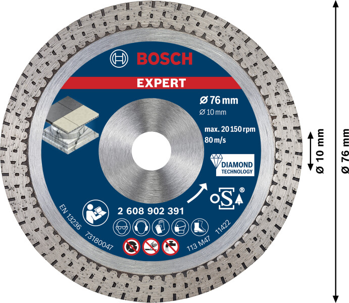 Bosch 2608902391 Diamantdoorslijpschijf Hard Ceramic 76mm - Detailed view of the product