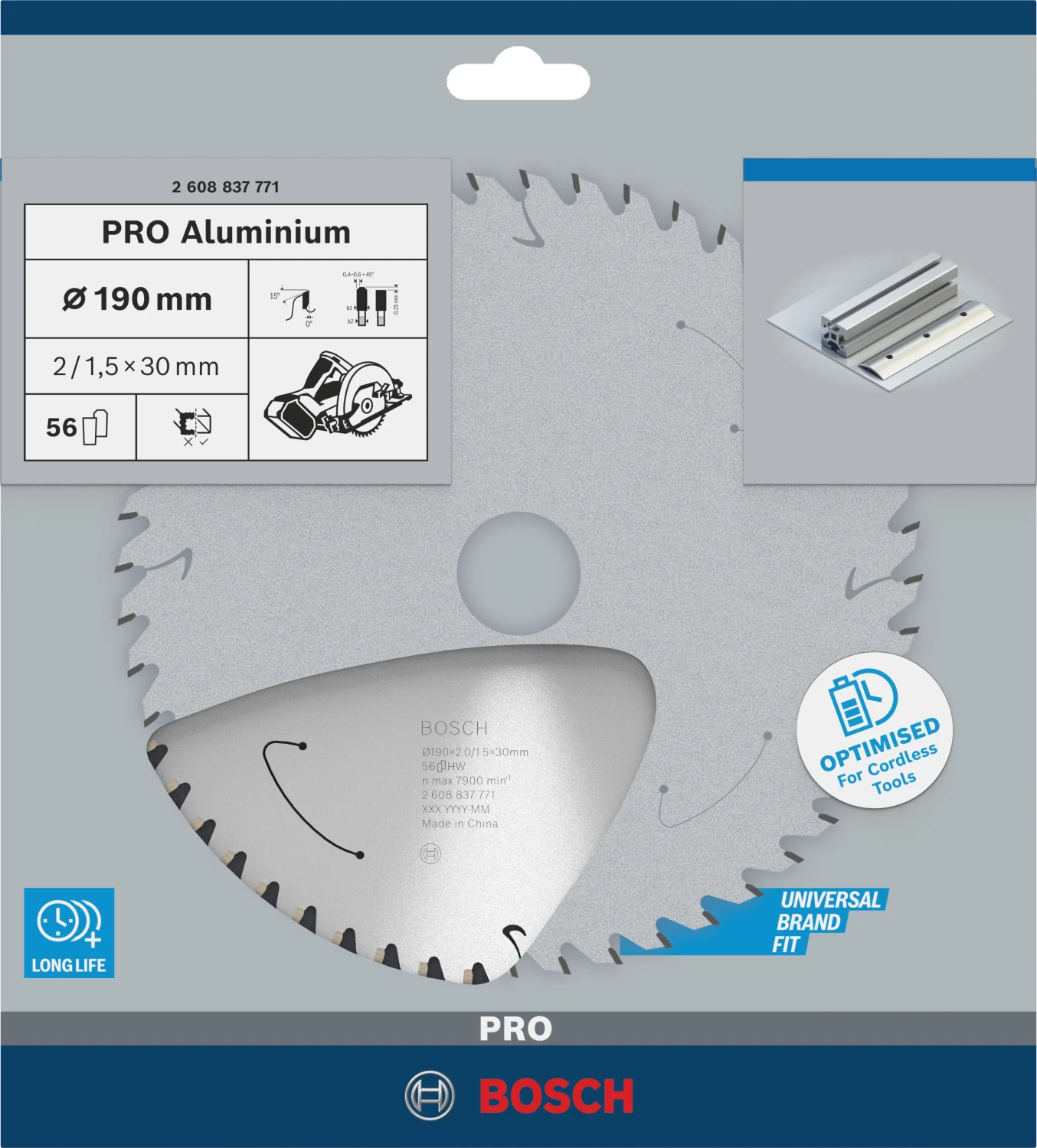 Bosch 2608837771 PRO Cirkelzaagblad - 190 X 30 X 56T - Aluminium - Cordless thumbnail 2