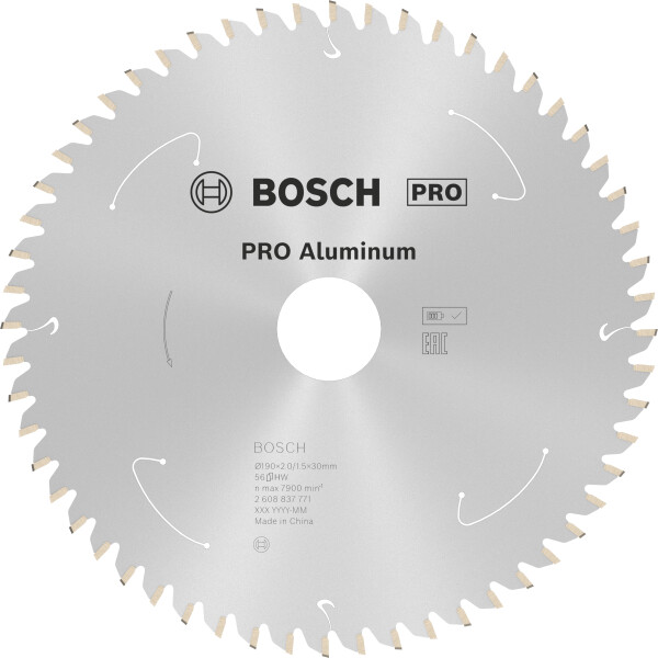 Bosch 2608837771 PRO Cirkelzaagblad - 190 X 30 X 56T - Aluminium afbeelding