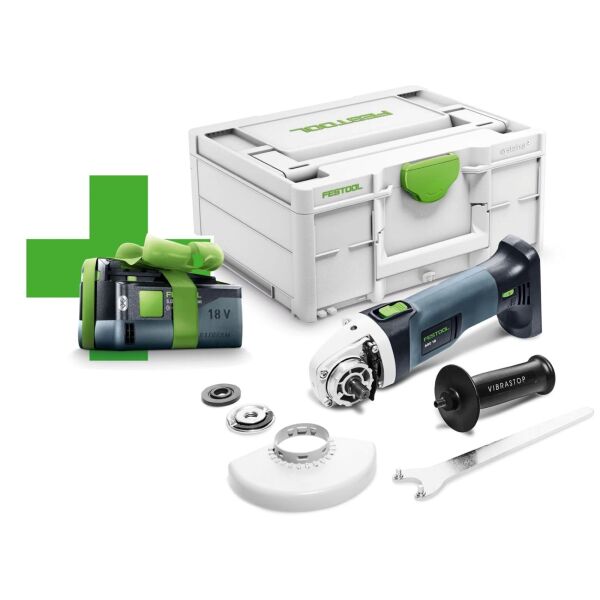 Festool AGC 18-125 EB-Basic-5,0 18V Li-Ion Accu Haakse Slijper Body In Systainer Met 5,0Ah Accu - 125mm
