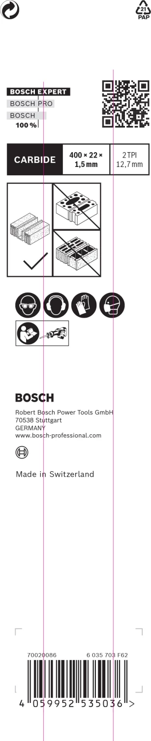 Bosch EXPERT S2041HM Reciprozaagblad - 305mm - Beton thumbnail 3
