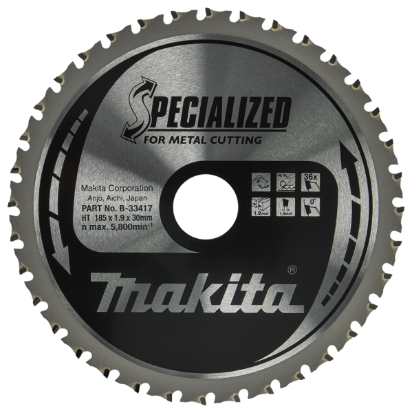Makita B-33417 Cirkelzaagblad Staal - Specialized 185 X 30 X 1,9 - 36T - 0g - Detailed view of the product