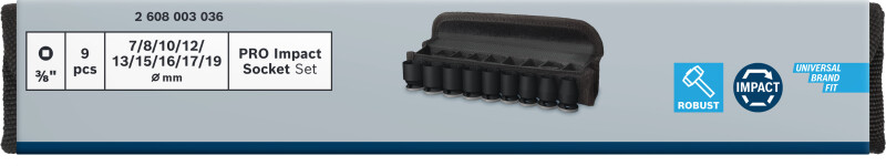 Bosch 2608003036 9-delige Pro Impact Doppenset In Etui - 3/8" - Detailed view of the product