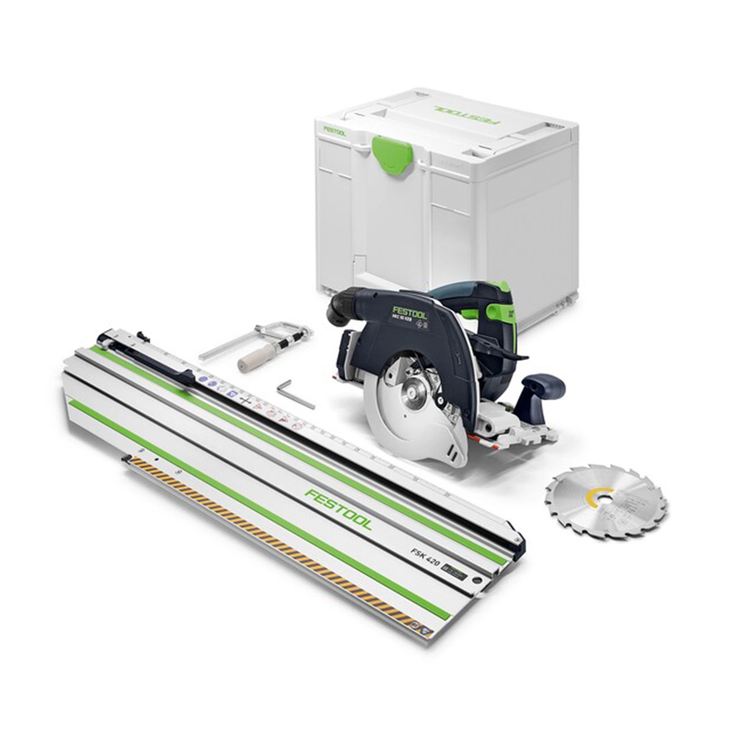 Festool HKC 55 KEB-Basic-FSK420 18V Accu Pendelkapzaag Body In Systainer Met Geleiderail