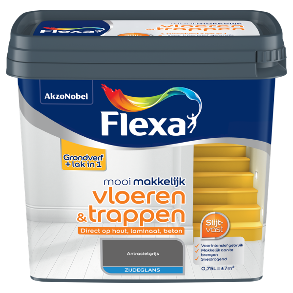 Flexa Lak Mooi Makkelijk Vloeren & Trappen Zijdeglans Antracietgrijs 750ml