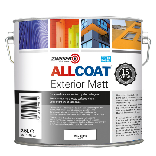 Zinsser Allcoat Exterior Matt - Op Kleur Gemengd - 2,5L afbeelding