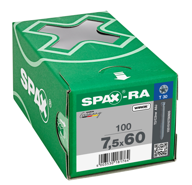 SPAX Kozijnschroeven Cilinderkop - Voldraad - T30 - 7.5x60 Mm (100st) - Detailed view of the product