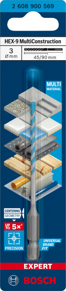 Bosch 2608900569 EXPERT Universeelboor HEX-9 MultiConstruction - 3x45x90mm - Detailed view of the product