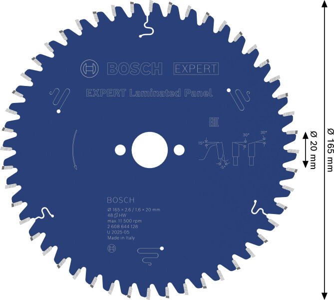 Bosch 2608644128 Expert Cirkelzaagblad - 165 X 20 X 48T - Gemelamineerde Plaat - Carbide - Detailed view of the product