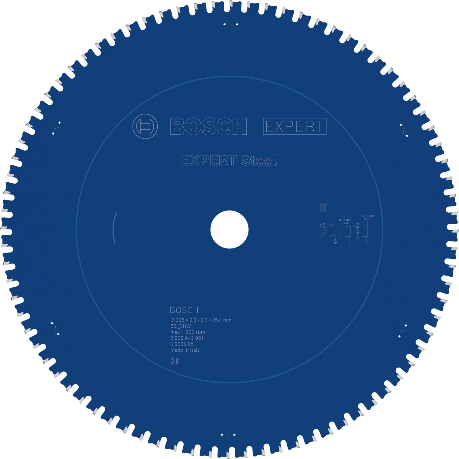 Bosch 2608643061 EXPERT Cirkelzaagblad - 305 X 25.4 Mm X 80T - Staal afbeelding