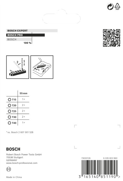 Bosch 2608522329 8 Delige Impact Control Bits - T15 / T20 / T25 / T30 / T40 - Detailed view of the product