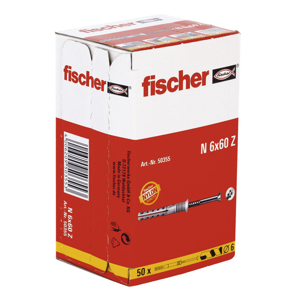 Fischer 50355 Nagelplug/slagplug NS - 6 X 60mm - PZ3 - Verzonken Schroef (50st) - Detailed view of the product