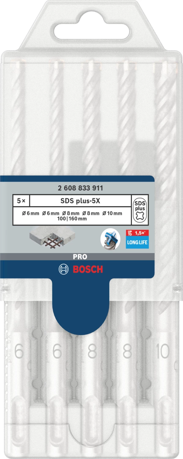 Bosch 2608833911 PRO Hamerboorset SDS Plus-5X - 6/6/8/8/10mm (5 Stuks) thumbnail 2