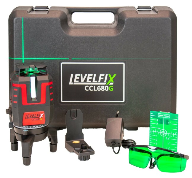 Levelfix CCL680G Kruislijnlaser 360° Set Incl. Statief In Koffer - Groen - 40m - 360° Horizontaal + 4 Verticaal Lijnen - IP54