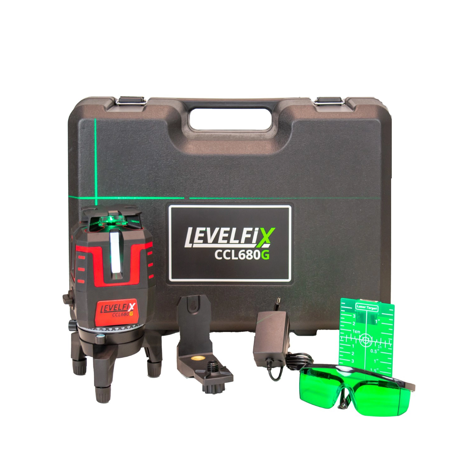 Levelfix CCL680G Kruislijnlaser 360° Set In Koffer - Groen - 40m - 360° Horizontaal + 4 Verticaal Lijnen - IP54