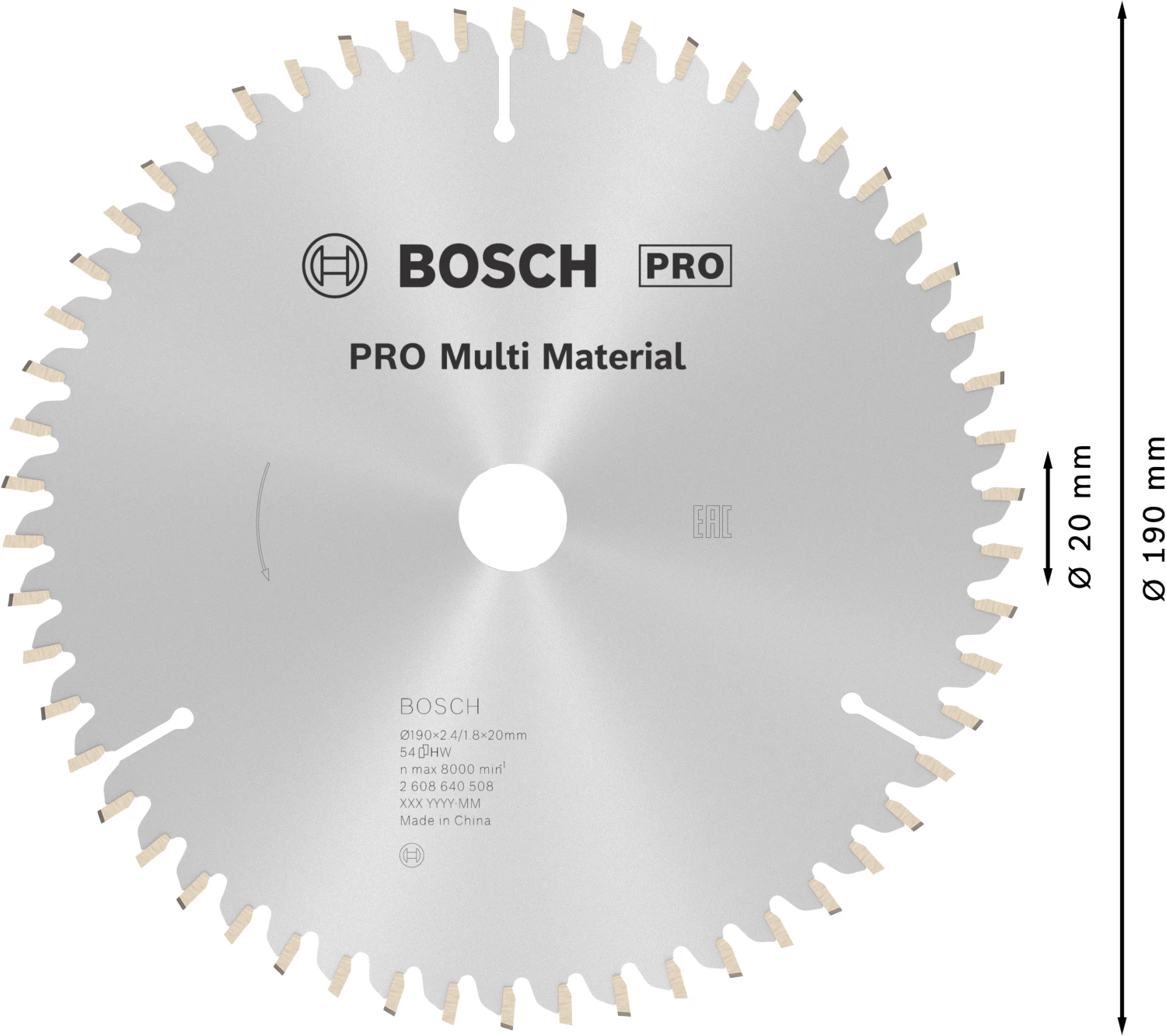 Bosch 2608640508 PRO Cirkelzaagblad - 190 X 20/16 X 54T - Multi Materiaal thumbnail 4