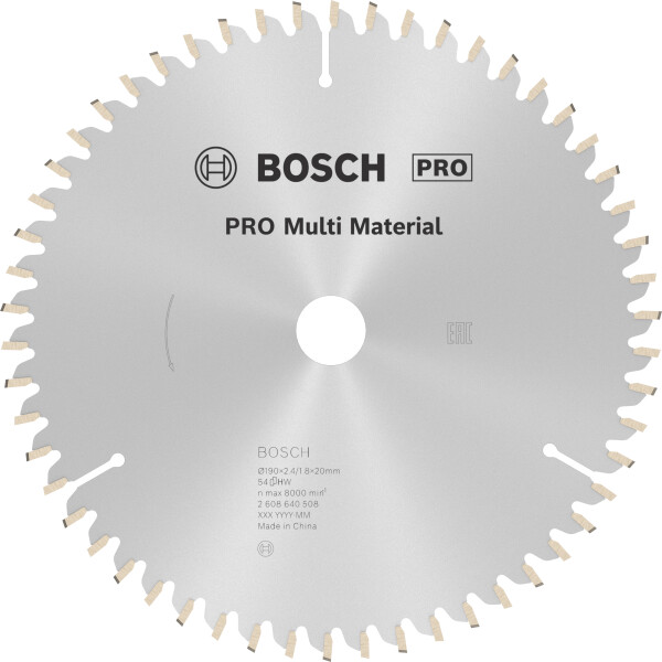 Bosch 2608640508 PRO Cirkelzaagblad - 190 X 20/16 X 54T - Multi Materiaal afbeelding