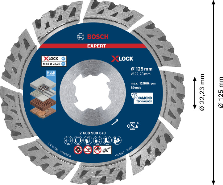 Bosch 2608900670 EXPERT X-LOCK Diamantschijf Multi Material 125 X 22,23 X 2,4 X 12mm - Detailed view of the product