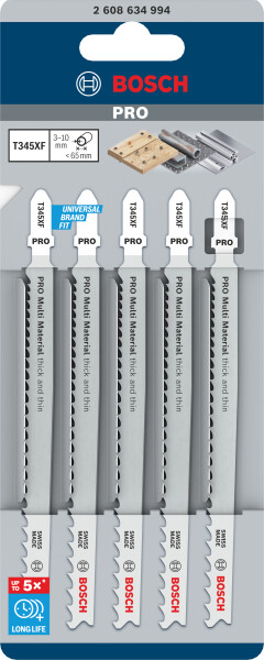 Bosch 2608634994 / T 345 XF BiM Decoupeerzaagblad Progressor - Hout / Metaal (5st) - Detailed view of the product