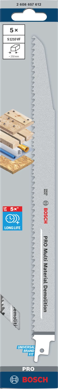 Bosch PRO S1210VF Demolition Reciprozaagblad - 300mm - Multi Materiaal (5st) thumbnail 2