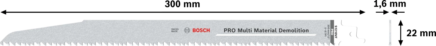 Bosch PRO S1210VF Demolition Reciprozaagblad - 300mm - Multi Materiaal (5st) thumbnail 4