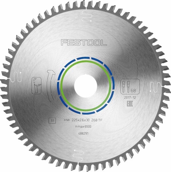 Festool 488291 / TF68 Cirkelzaagblad - 225 X 30 X 68T - Hout / Epoxy / Aluminium / Kunststof