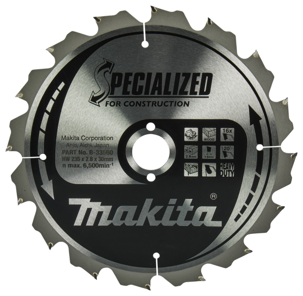 Makita B-33560 Cirkelzaagblad Hout - 235 X 30 X 2,8 Mm T16