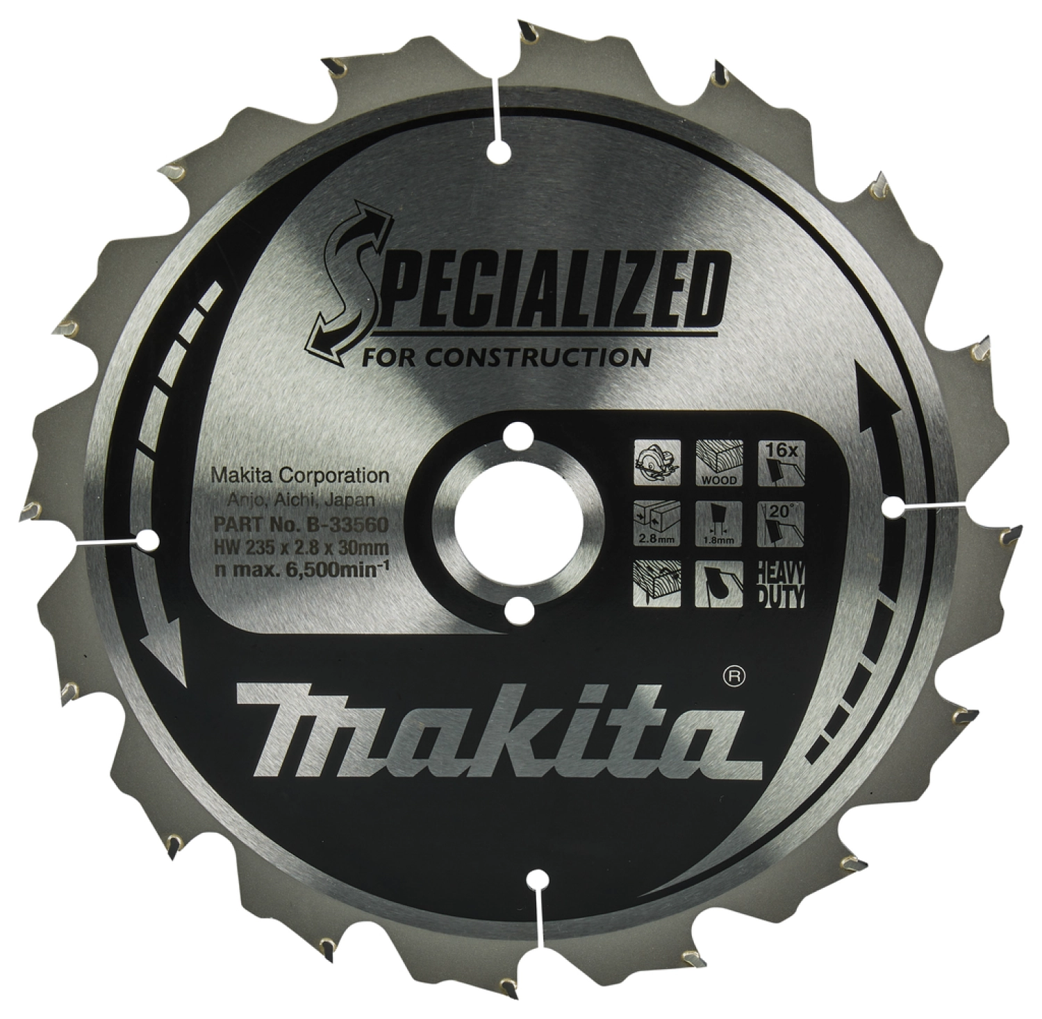 Makita B-33560 Cirkelzaagblad Hout - 235 X 30 X 2,8mm T16