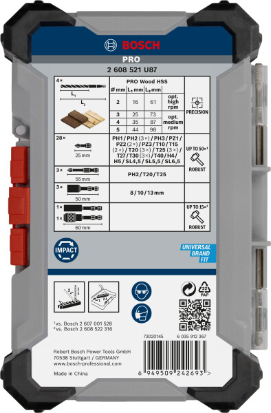 Bosch 2608521U87 40-delige PRO Impact Schroefbits En Houtboren - Gemengde Set - Detailed view of the product