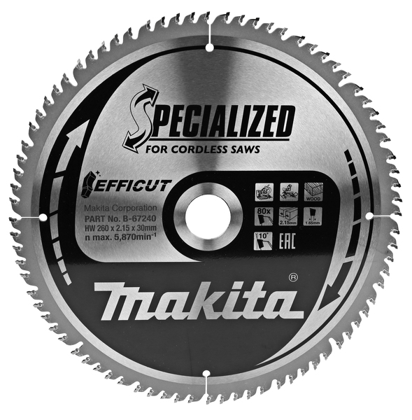 Makita B-67290 Efficut Afkortzaagblad - 260 X 30 X 80T - Hout EAN: 88381541015