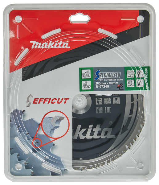 Makita B-67290 Efficut Afkortzaagblad - 260 X 30 X 80T - Hout - Detailed view of the product