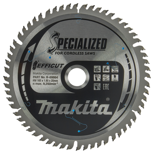 Makita B-69864 Efficut Afkortzaagblad Hout - 165x20x1,85mm 60T - Detailed view of the product